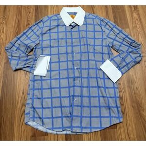 R. Lewis Dress Shirt Mens 17 34/35 French Cuff Club Collar Houndstooth